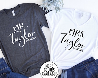 Honeymoon Shirts, Mr and Mrs Shirt, Custom Couples Shirt, Honeymoon Shirt, His and Hers Hubs and Wife Shirts Couples Shirt,