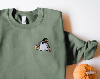 Embroidered Ghost Sweatshirt, Halloween Embroidered Sweatshirt, Halloween Sweatshirt, Cute Ghost Shirt, Spooky Season, Ghost Sweatshirt