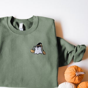 Sweat-shirt fantôme brodé, Sweat-shirt brodé Halloween, Sweat-shirt Halloween, Jolie chemise fantôme, Saison effrayante, Sweat-shirt fantôme