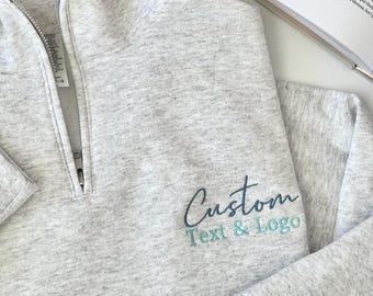Benutzerdefinierter Text gesticktes Viertel-Zip-Sweatshirt, personalisiertes Sweatshirt, benutzerdefiniertes Text-Sweatshirt, gestickter Text auf Pullover
