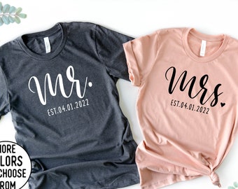Mr and Mrs Shirts- Mr. Mrs.- Honeymoon Shirts- Just Married Shirts- Unisex fit- Couples Shirts- Bridal Shower gift- Wedding Day Shirts