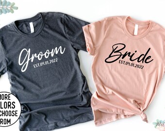 Honeymoon Shirts,Bride and Groom Shirts, Bride Groom Est. 2022 Shirts, Personalized Bride Shirt, Bride Gift, Newlywed Gift, Bridal Shower