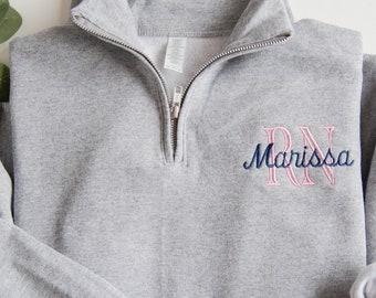 Nurse Custom Quarter Zip Sweatshirt Embroidered Nurse Sweatshirt, Gifts for Nurse, Nurse Graduation Gift, Personalized Nurse Gift