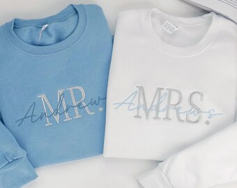 Embroidered Mr and Mrs Sweatshirt Set, Custom Wedding Gift