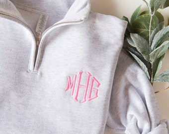 Monogram Quarter Zip Sweatshirt, Embroidered Quarter Zip, Monogrammed Gift, Personalized Monogram, Monogram Pullover, Christmas Gift