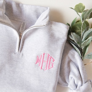 Monogram Quarter Zip Sweatshirt, Embroidered Quarter Zip, Monogrammed Gift, Personalized Monogram, Monogram Pullover, Christmas Gift