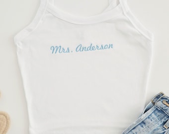 Custom Mrs Tank Top, Personalized Embroidered Bride Crop Tank Top, Bridal Shower Gift, Personalized Tank
