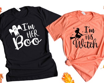 Halloween Couples Shirts, Couples Halloween Costumes, His and Hers Halloween, I'm her boo, I'm his witch, Halloween Shirts for Couples