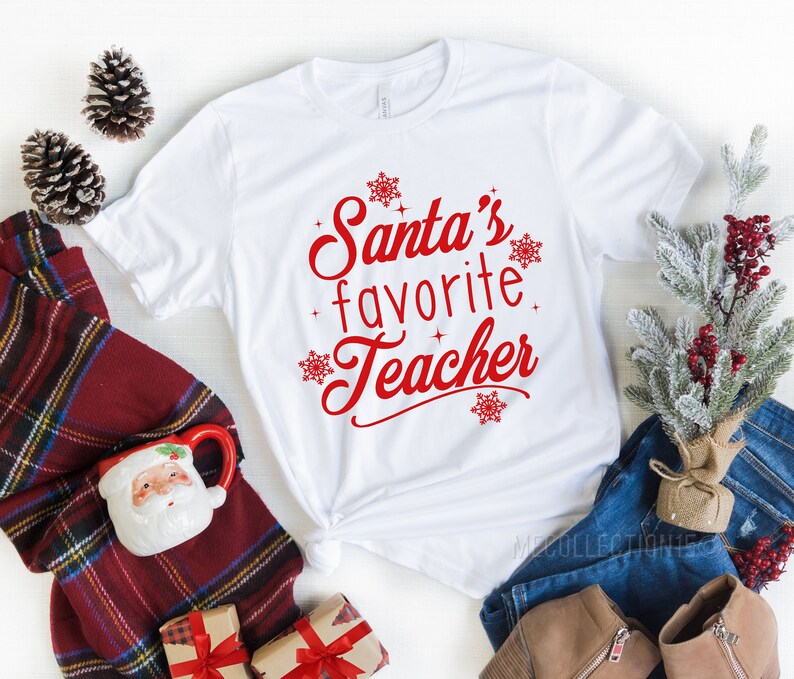 Teacher Christmas Shirt/ Santa's Favorite Teacher/ Teacher Etsy