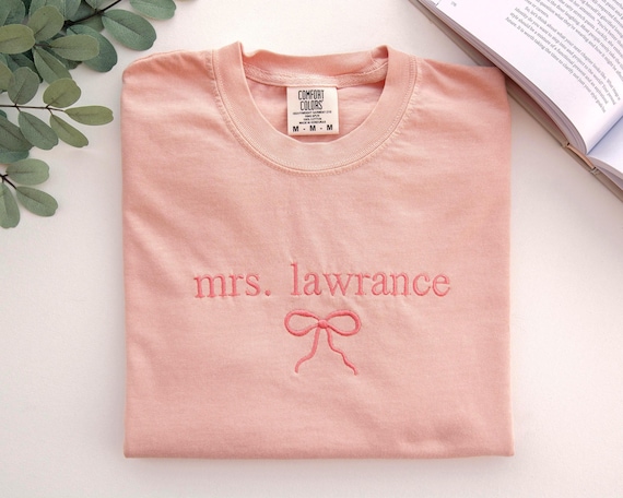 Embroidery Custom Mrs Shirt, Bride Shirt, Wedding day Shirt, Bachelorette Party Shirt, Engagement Gift, Coquette Bride Tee