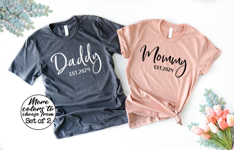 Mommy and Daddy Shirt Set, Pregnancy Announcement Shirts, Mom and Dad Shirts, New Dad Shirt,Pregnancy Reveal Shirt, New Mom Shirt image 1