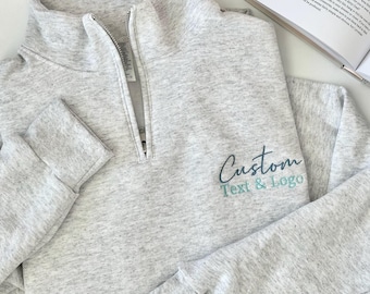 Personalized Text Quarter Zip Sweatshirt, Custom Text Embroidered Quarter Zip, Custom Sweatshirt, Personalized Sweatshirt, Gifts for Her