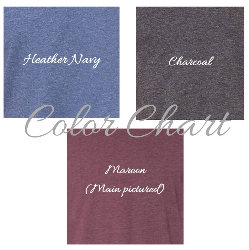 K&ouml;nnte beinhalten: Farbkarte mit drei T-Shirt-Farben: Heather Navy, Charcoal und Maroon (Hauptbild).