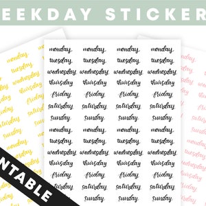 Weekday Stickers - Handlettered Script - Bullet Journal - Happy Planner - Erin Condren - Printable - Instant Download