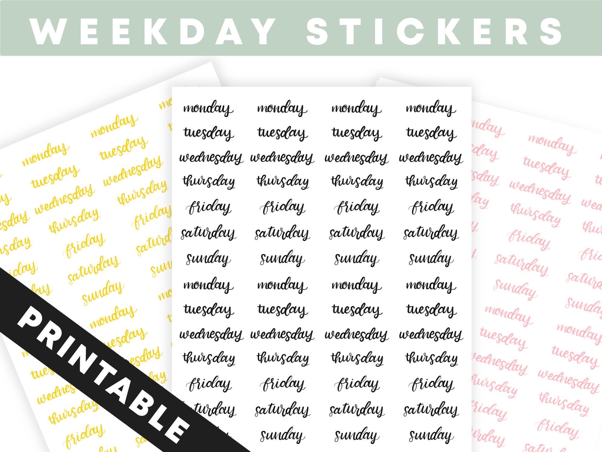 Days of the Week Stickers, Weekdays
