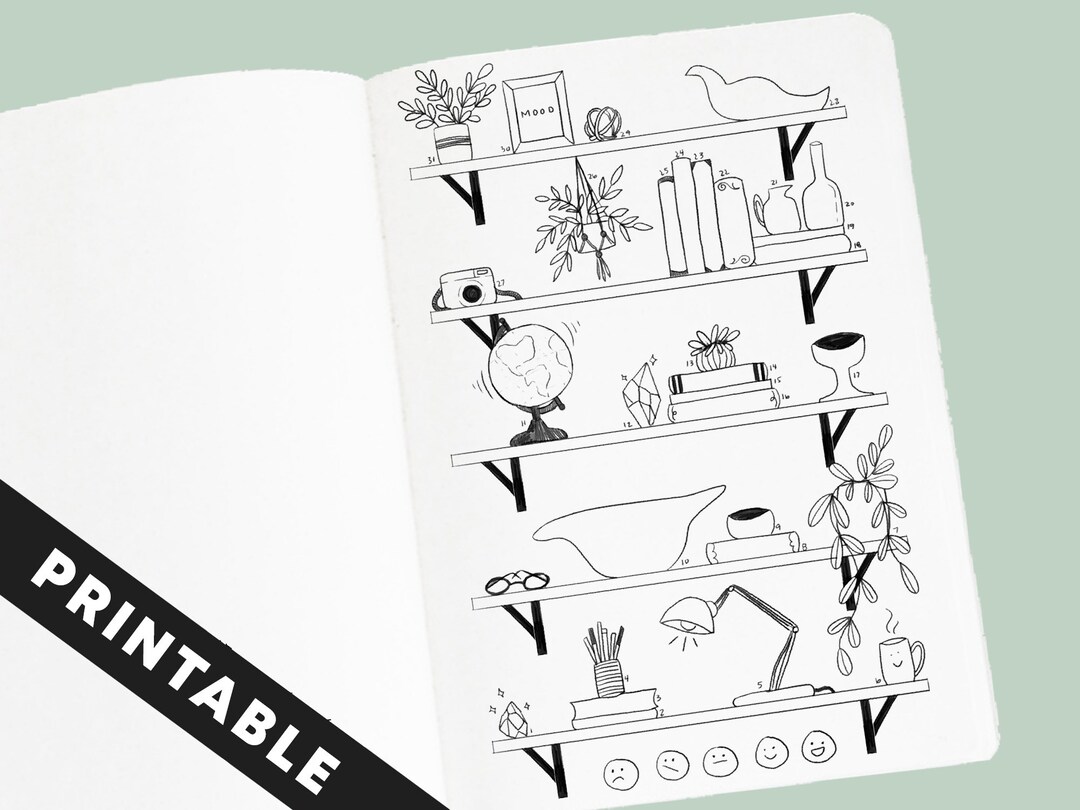 Mood Tracker Printable Bullet Journal Insert Bookshelves Illustration ...
