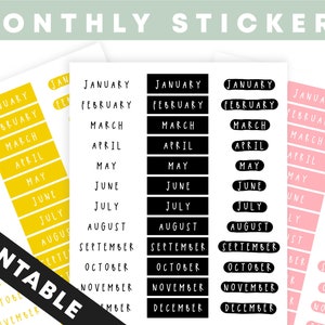 Monthly Stickers - Handwritten - Bullet Journal - Happy Planner - Erin Condren - Printable - Instant Download