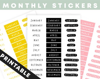 Monthly Stickers - Handwritten - Bullet Journal - Happy Planner - Erin Condren - Printable - Instant Download