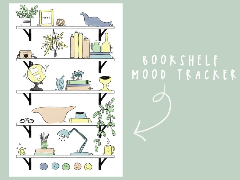 Mood Tracker Printable Bullet Journal Insert Bookshelves Illustration ...
