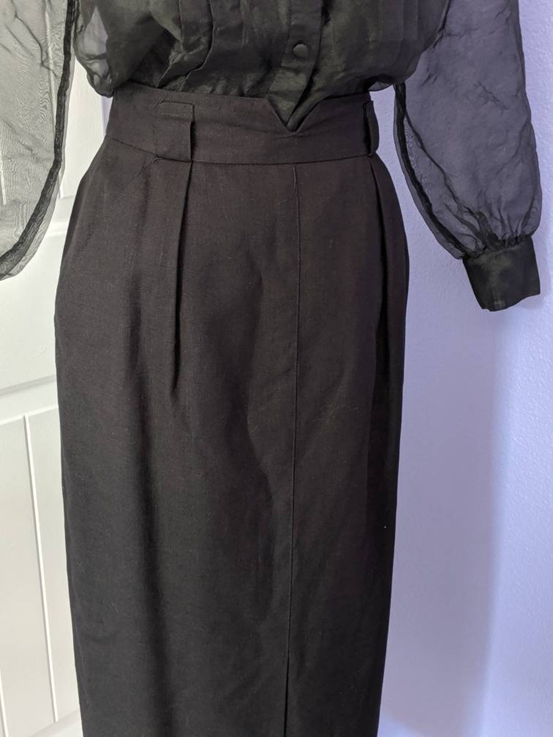 Evan picone black vintage pencil skirt with pockets | Etsy
