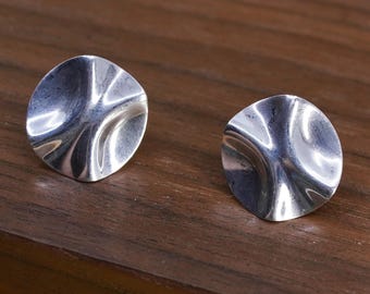 vintage southwestern Sterling silver handmade studs, wrinkly circle earrings cz, stamped Ster