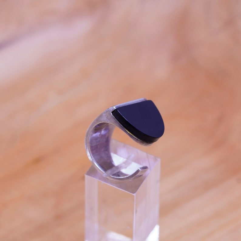 modern 925 open band with onyx inlay stamped Sterling vintage Sterling silver handmade ring Size 7.75