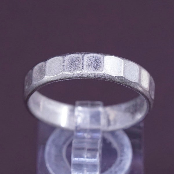 size 10.75, vintage (310693) Sterling silver handmade ring, solid 925 silver band with diamond pattern, stamped 925