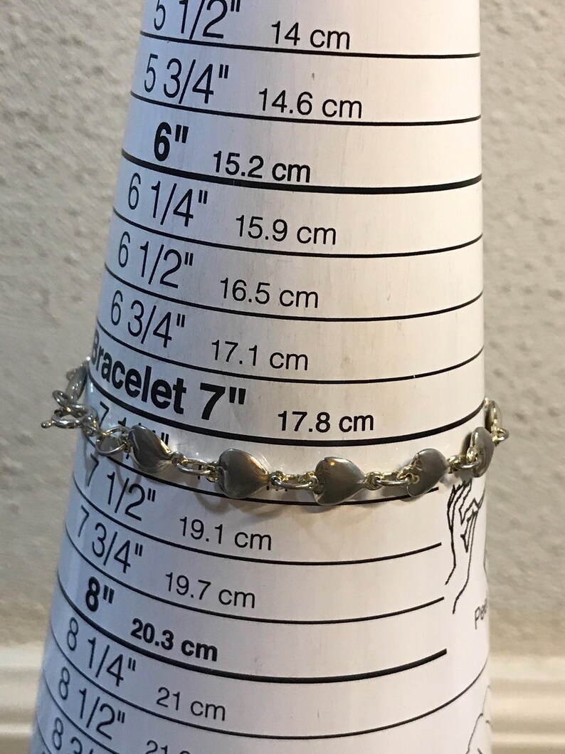 Sterling silver handmade bracelet vintage solid 925 silver heart link chain stamped 925 7.25 330267