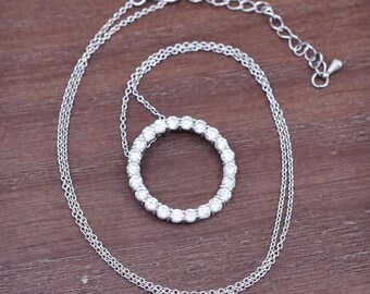 16+2”, 1mm, vintage Sterling silver necklace, 925 circle chain with Cz circle pendant, stamped 925