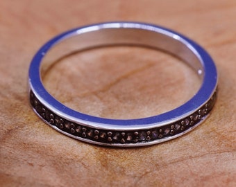 Size 7.25, vintage stackable sterling 925 silver ring with black diamond, stamped 925