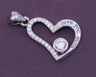 Vintage ALOV Sterling silver handmade pendant, 925 hearts with “love you mom”, stamped 925 ALOV
