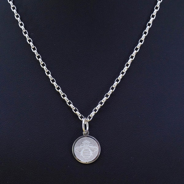 16" 2mm, vintage Lola Lola sterling silver handmade necklace, 925 circle chain with bee charm pendant, stamped 925 Lola