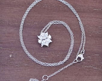 16+2”, 1mm, vintage Sterling silver necklace, 925 circle chain with Cz pendant, stamped 925