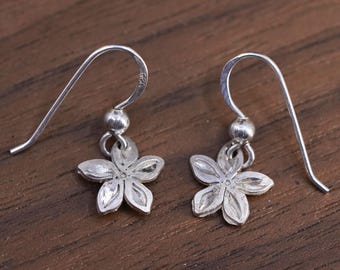Vintage Sterling silver handmade earrings, 925 flower drops, stamped Ster