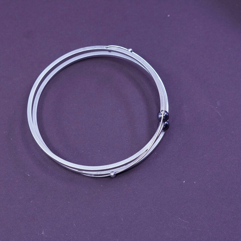 Vintage modern Sterling silver handmade bracelet 925 bangle with hematite 8.25\u201d silver tested