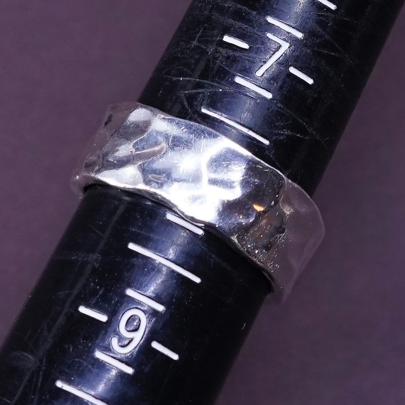 vintage stamped 925 size 8 310058 Sterling silver handmade ring solid 925 silver hammered wedding band