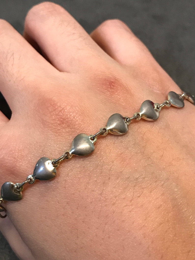 Sterling silver handmade bracelet vintage solid 925 silver heart link chain stamped 925 7.25 330267