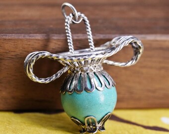 Ciondolo fatto a mano in argento Sterling del sud-ovest, filigrana 925 con turchese, argento testato