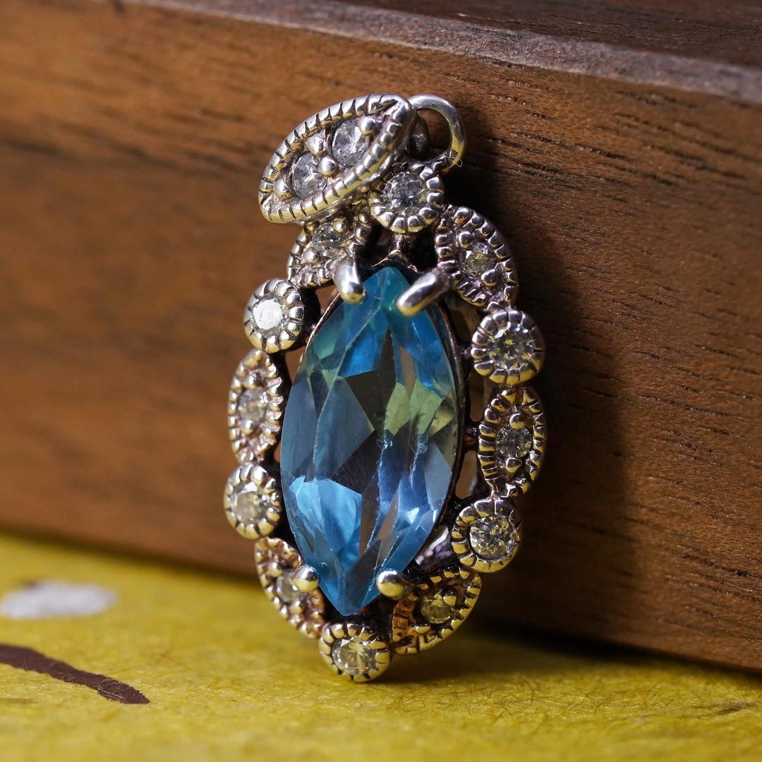 Vintage Sterling 925 Silver Handmade Pendant With Blue Topaz and Cz ...