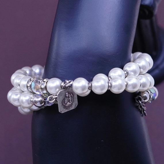 7" Vintage handmade faux pearl beads wrap around … - image 4