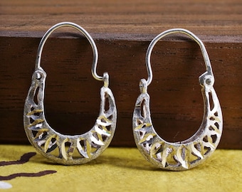 1”, vintage Sterling silver filigree hoop earrings, 925 handmade huggie, stamped 925