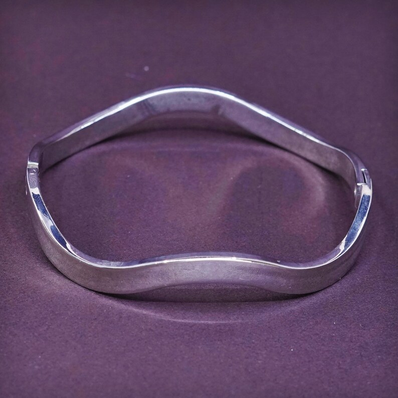 stamped 925 solid Mexico 925 silver wave hinged bangle 7.25 Vintage 330675 Sterling silver handmade bracelet