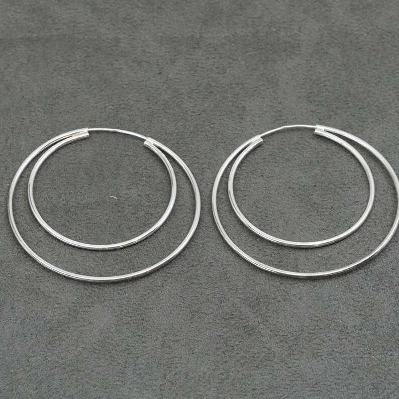 solid 925 silver hoops stamped 925 italy 300165 vintage 1.75 Sterling silver handmade earrings