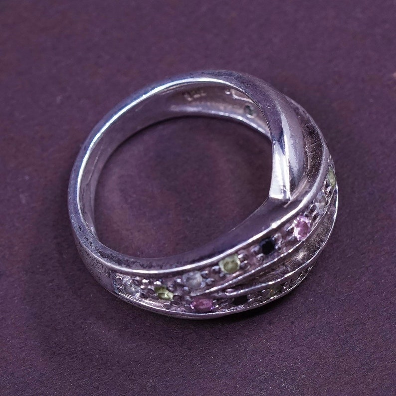 Size 6.75 310665 solid 925 silver band with cluster cz stamped 925 Sterling silver anniversary ring vintage