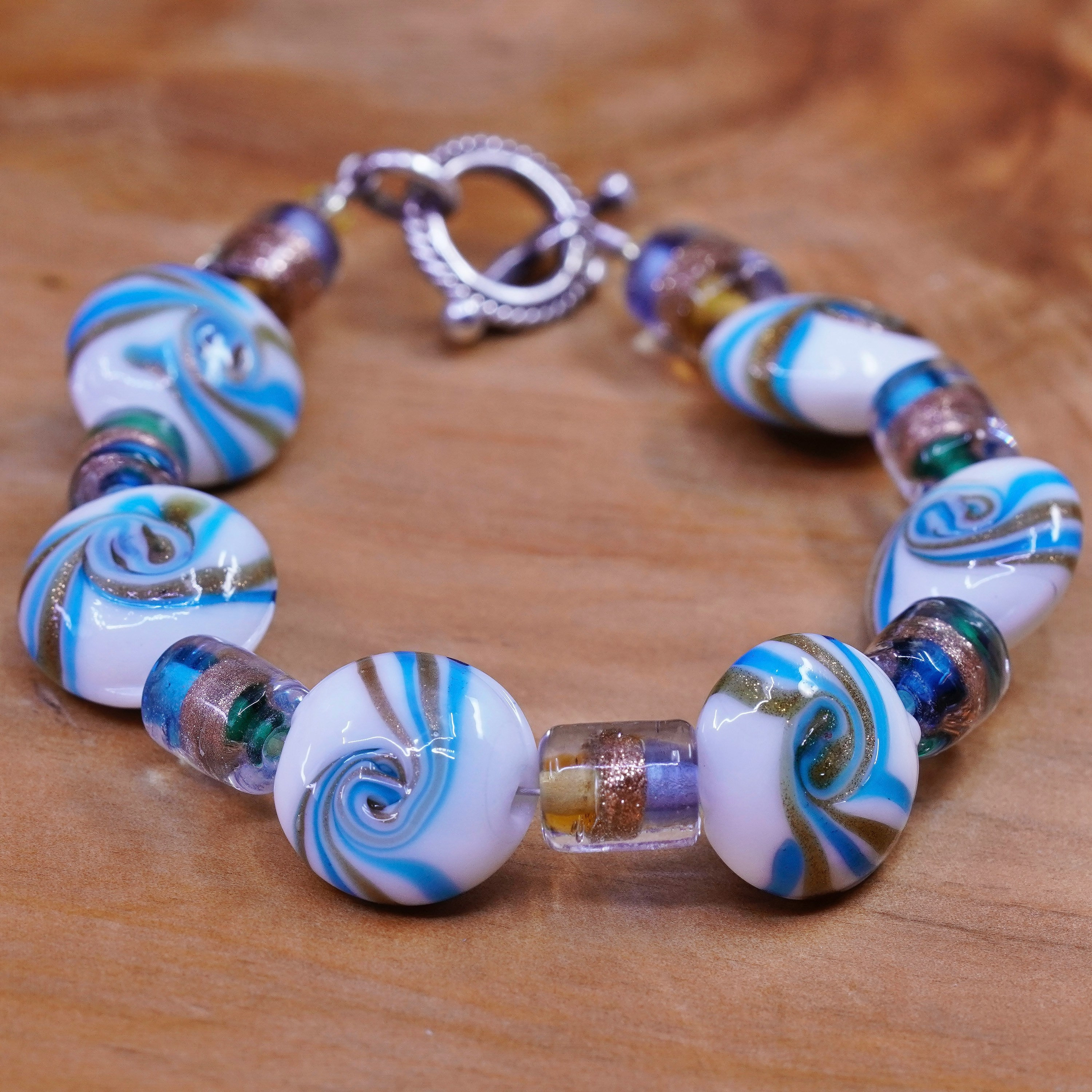Silver and blue glass bead Vintage Bracelet.