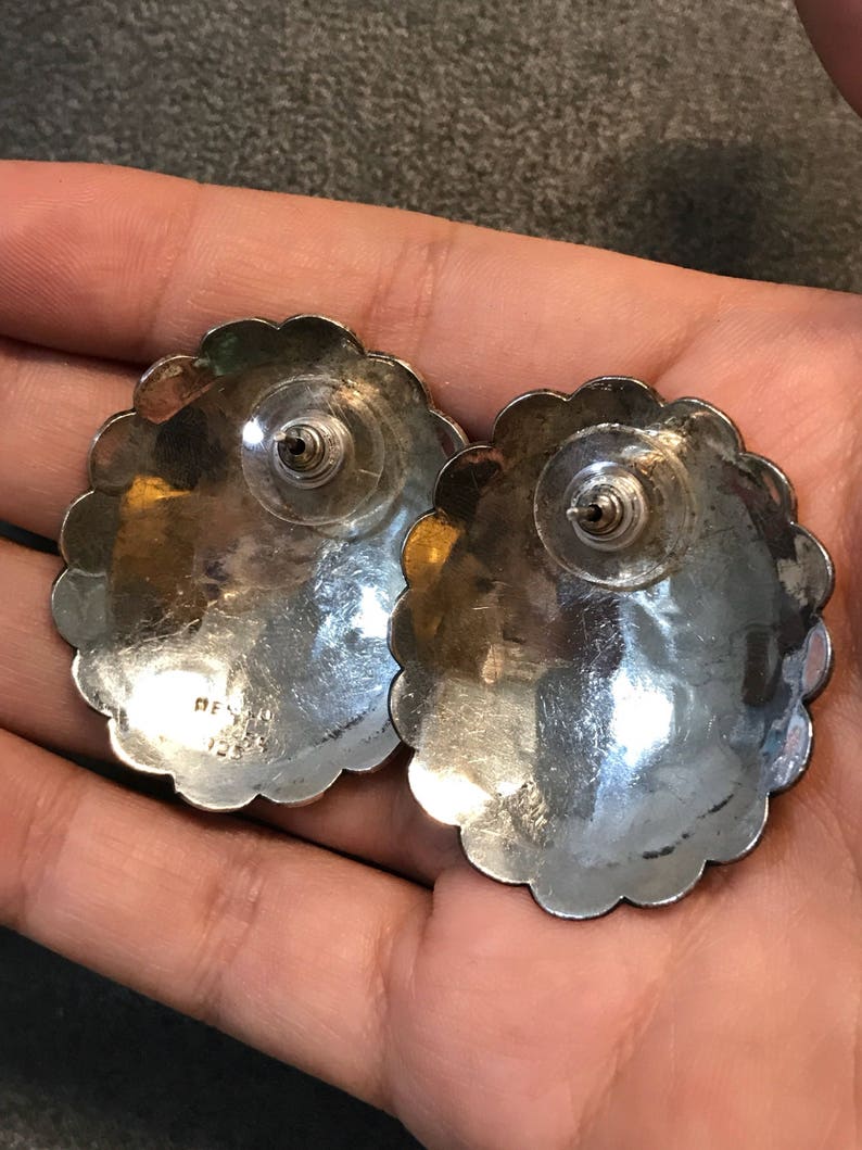 signed 56 300233 mexico jewelry stamped mexico 925 Vintage Sterling silver handmade earrings solid 925 silver studs