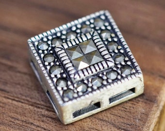Vintage Sterling silver handmade pendant, 925 square with marcasite, stamped 925