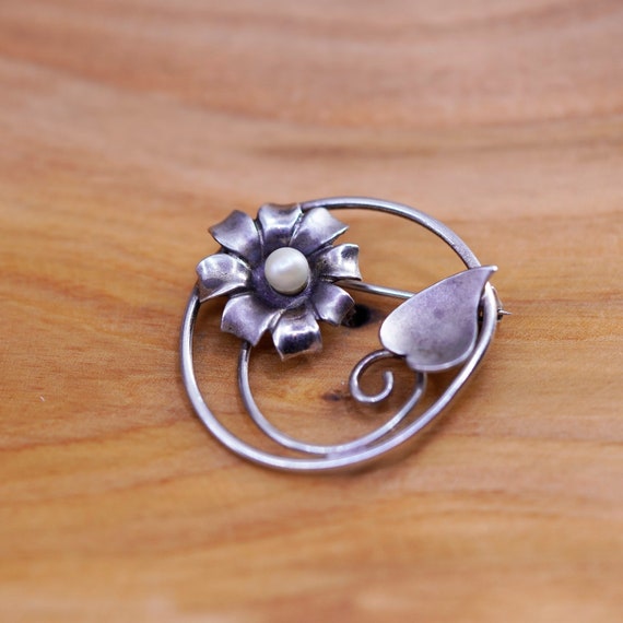 Vintage handmade sterling 925 silver flower brooc… - image 4