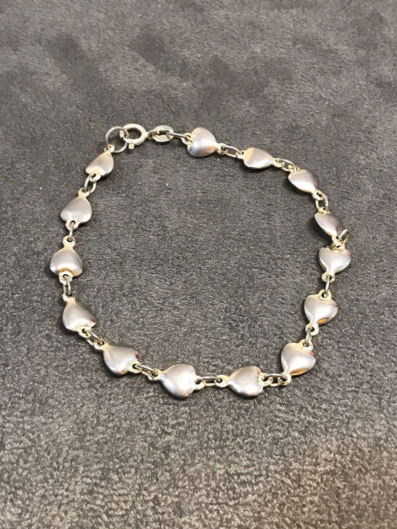 Sterling silver handmade bracelet vintage solid 925 silver heart link chain stamped 925 7.25 330267