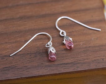 Vintage Sterling silver 925 handmade earrings with pink crystal, stamped 925